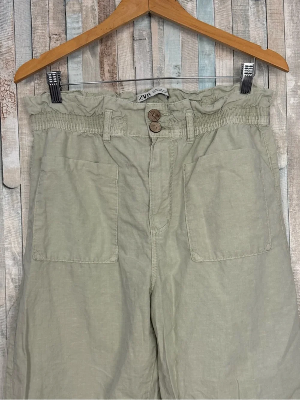 Zara 10 Cotton & Linen Trouser Pants Paperbag High Waist Spring Baggy Carrot Leg